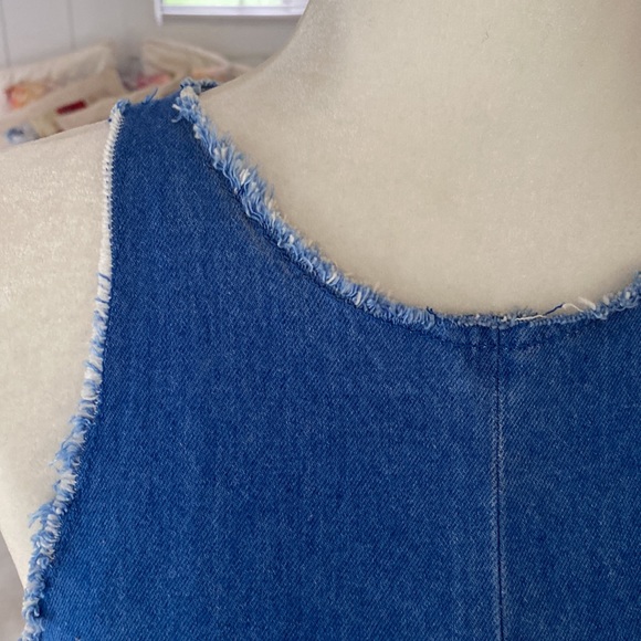 ZARA trafaluc short denim swinger crop top sleeveless blue size L raw hem - Picture 3 of 10